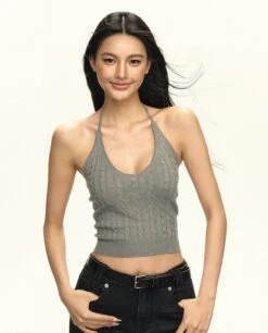 Halter Neck Cable Knit Crop Top -Modern Wear Shop bb1ab81419a0c9d7591ba67e103aa866