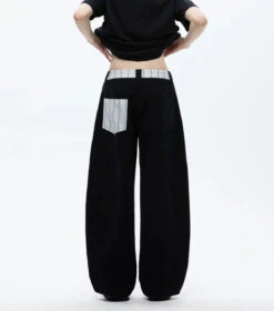 Wide Leg Pants With Contrast Stripe Waistband And Back Pocket Detail -Modern Wear Shop bb450211046dc447fa8d3d2983ca78a3