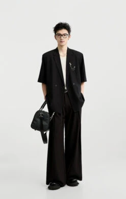 Single Breasted Short Sleeve Blazer With Chain Brooch Detail -Modern Wear Shop bb462a895c03f8d215698e5a0b4d8c04