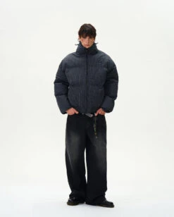 Checker Stand Collar Drop Shoulder Puffer Jacket -Modern Wear Shop bb580bcb56daacb56331cf160479edc8