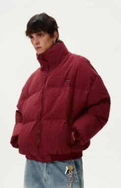 Checker Stand Collar Drop Shoulder Puffer Jacket -Modern Wear Shop bb91f476a8a6337284daa786e90fc322