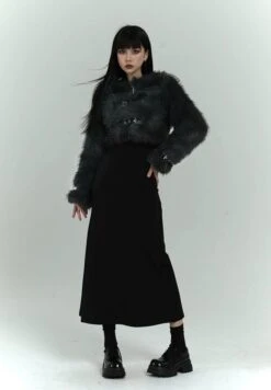 Faux Fur Cropped Coat With Leather Straps -Modern Wear Shop bbe0184275ec31f08fad542c466ba6f4