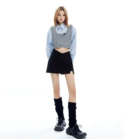 Mock Two-Piece Stripe Button Cropped Shirt-Top -Modern Wear Shop bbf23798141e955d719a89854b9bdf2a