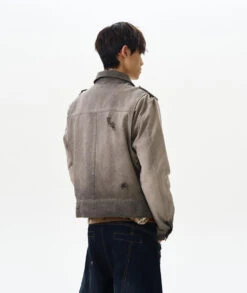 Gradient-Wash Faded Denim Biker Jacket -Modern Wear Shop bc46f755078fceceb7f51a67ab3ed149