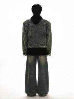 Oversized Wide-Fit Denim Racer Jacket With Zippered Pockets -Modern Wear Shop bc88230d52a7ec59d5c918df463949ae