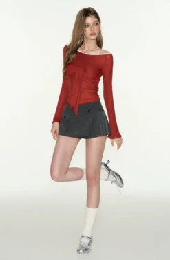 Slim Off Shoulder Ruched Top With Front Knot Tie 20 Slim Off Shoulder Ruched Top With Front Knot Tie -Modern Wear Shop bc8af5b9139f9626e635074b6589d596