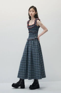 Smocked Plaid Maxi Dress With Ruffle Trim -Modern Wear Shop bc8fbb27a81649633ee3d8c83da68e89