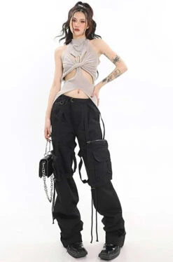 Ribbed Twisted Cutout Split Hem Top -Modern Wear Shop bc9606592a9b024c2653dcd5a2457b9d