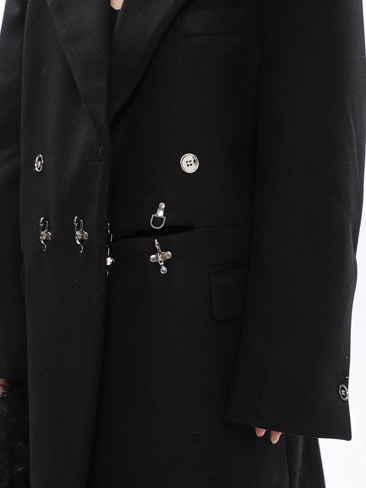 Long Double-Breasted Coat With Silver Accents 13 Long Double-Breasted Coat With Silver Accents - Image 13