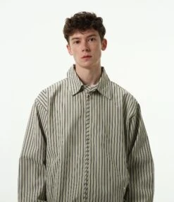 Oversized Striped Zip-Up Collared Jacket -Modern Wear Shop bd1e871acaeb6da8b6c8dbd687708f31