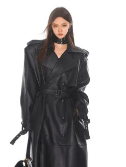 Oversized Belted Faux Leather Coat With Wide Lapels 25 Oversized Belted Faux Leather Coat With Wide Lapels -Modern Wear Shop bd6e11a6109033fb5a3177c8a49e3c0b