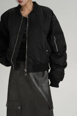 Oversized Mid-Crop Bomber Jacket With Sleeve Zip Pocket -Modern Wear Shop bd9ff36d505e0ef0b5ef933639e6d36d