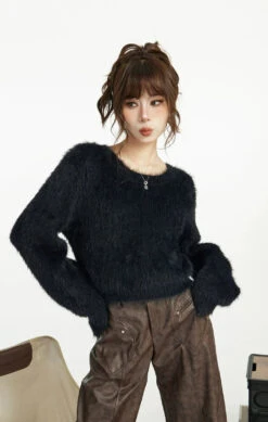 Faux Fur Extra-Cropped Crew-Neck Sweater -Modern Wear Shop bdf0920e48600ac0a09a9faf19dbf2d0