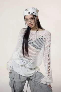 Sheer Knit Pullover With Distressed Detail -Modern Wear Shop bdfc4b5b7f7c20b40927518f424e2cca