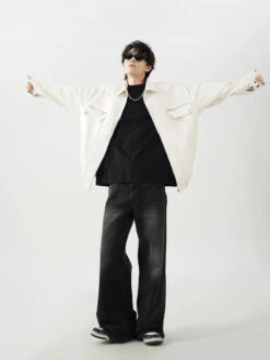 Oversized Leather Collared Bomber Jacket With Zip Pockets -Modern Wear Shop be7e4435d16df38413c3c5cc7fb5004b