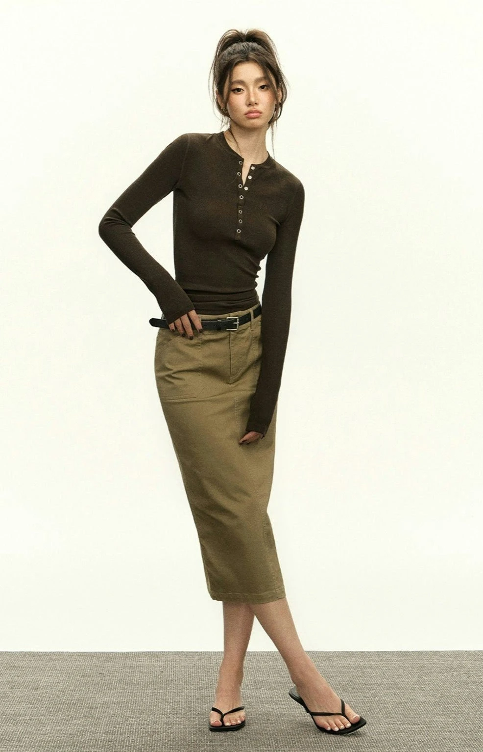 Ribbed Long Sleeve O-Neck Henley Top 14 Ribbed Long Sleeve O-Neck Henley Top - Image 14