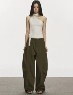 Ribbed One Shoulder Knit Top With Scarf Detail -Modern Wear Shop bece8bccdb7cdf9bcd0bdf166fd8f213