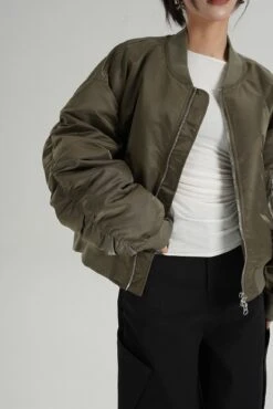 Oversized Mid-Crop Bomber Jacket With Sleeve Zip Pocket -Modern Wear Shop bef8c58dd79d7cf78f6fb20827ae2418