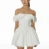 Off Shoulder Ruffle Lace Trim Corset Bodice Mini Dress