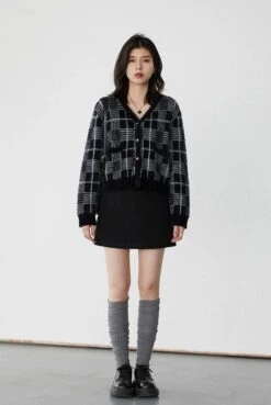 Fuzzy Plaid Cardigan With Pearl Buttons -Modern Wear Shop bf067e2397f34cc366287bef48a61109