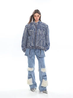 Distressed Trim Stripe-Washed Boxy Denim Jacket -Modern Wear Shop bf2366674ee00e0a1a040f77f1e30950