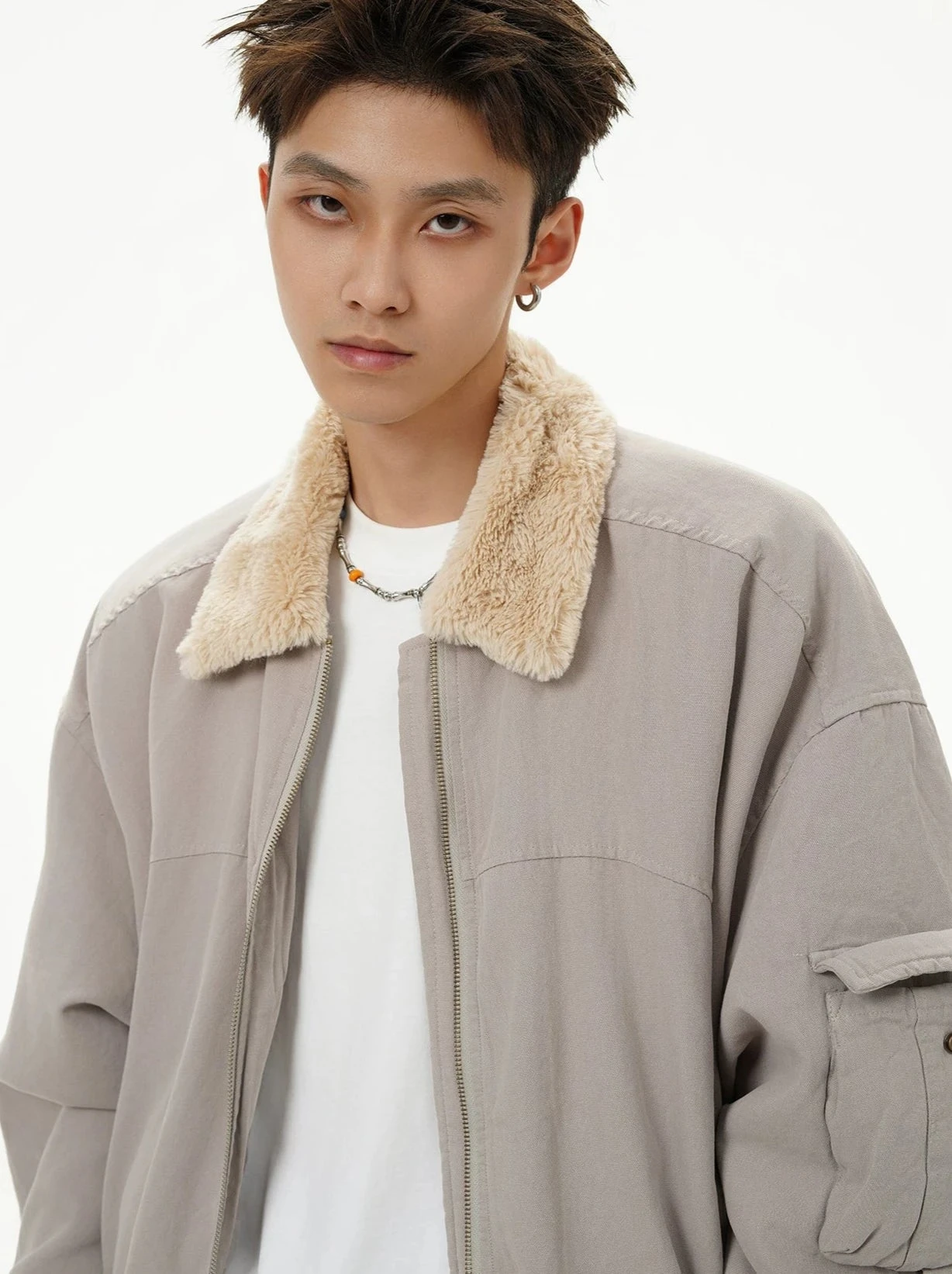 Fleece Lined Collar Zip-Up Bomber Jacket 13 Fleece Lined Collar Zip-Up Bomber Jacket - Image 13