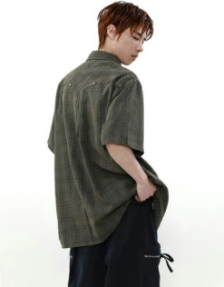 Oversized Plaid Button-Up Short Sleeve Shirt -Modern Wear Shop bf885af3c9c56694217842b59f962ed1