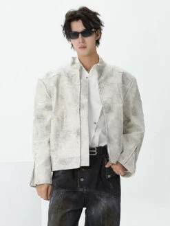 Sand-Effect Boxy Faux Leather Jacket With Zippered Cuffs -Modern Wear Shop bfe6cf5c2f9a2295587edbae5ddffe23