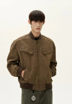 Ribbed Trim Bomber Jacket With Zip Pockets -Modern Wear Shop bffb0fa30c078b6cfc1f6a2ec27c1929