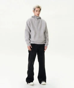 Ribbed High Collar Hoodie Knit Sweater -Modern Wear Shop c0976f2f30c7014940d0ae08dd97975b