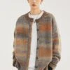 Striped Abstract-Effect Oversized Knit Cardigan