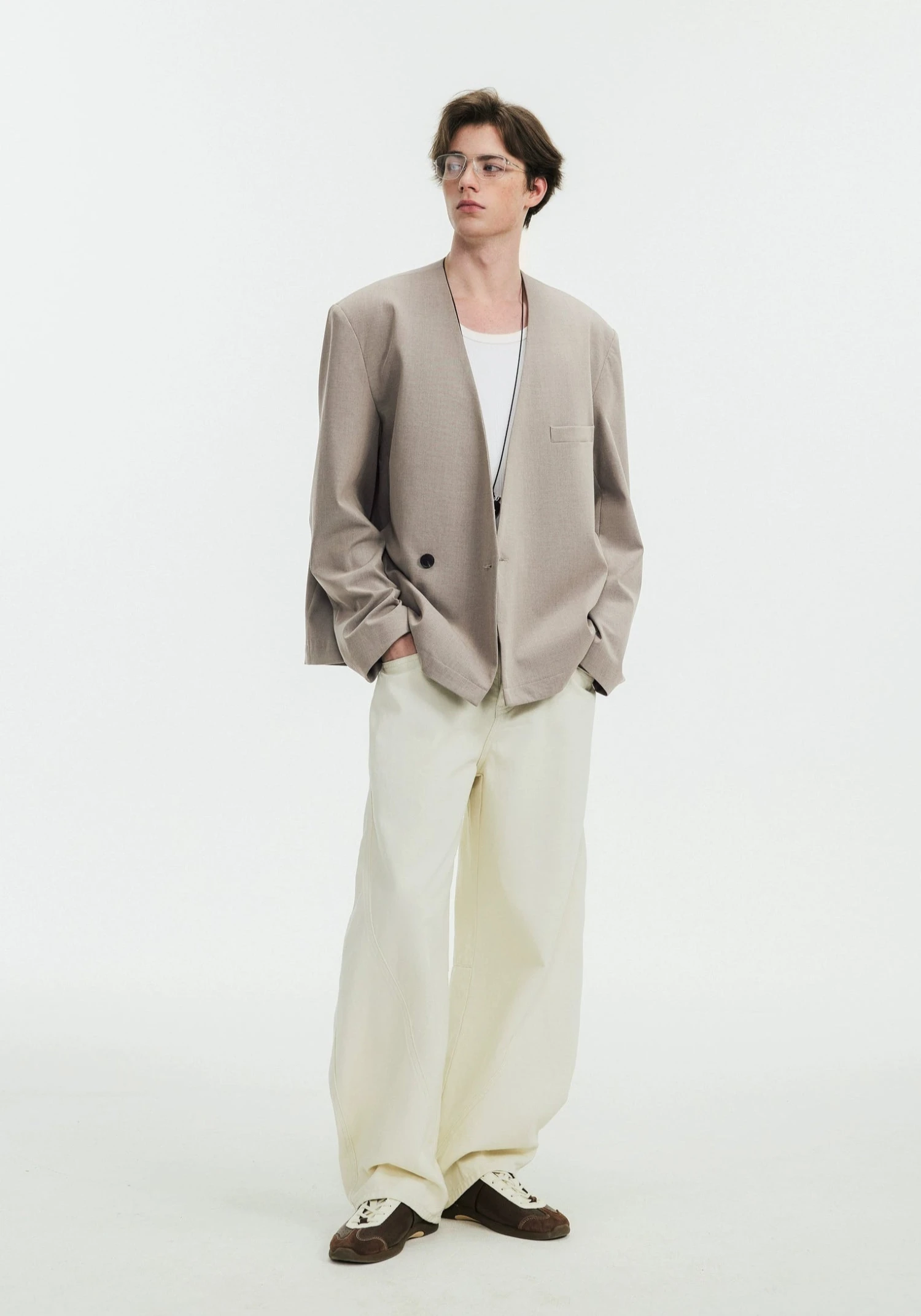 Asymmetric Collarless Oversized Wrap Blazer 6 Asymmetric Collarless Oversized Wrap Blazer - Image 6