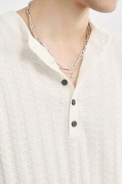 Textured Knit Ribbed Trim Half Button Short Sleeve Shirt -Modern Wear Shop c0fbd58b4ccca10199c2d0b6732903a1