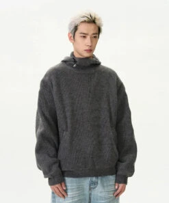 Ribbed High Collar Hoodie Knit Sweater -Modern Wear Shop c12c973aded0255990a1cc3fe120da55