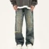 Distressed Patchwork Pocket Jeans
