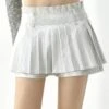 Metallic Pleated Mini Tennis Skirt With Elastic Waistband