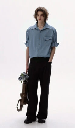 Button-Up Shirt With Rolled Tab Sleeves And Chest Pocket -Modern Wear Shop c17a0f78defea7e8537834b4d4cb84ec