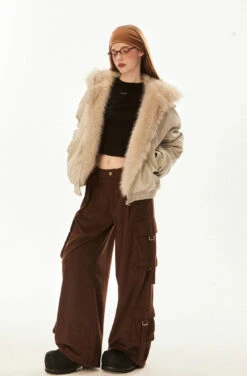 Faux Fur Lined Elastic Hem Hooded Jacket -Modern Wear Shop c17ca18526f14fd1565f42574e6964d3