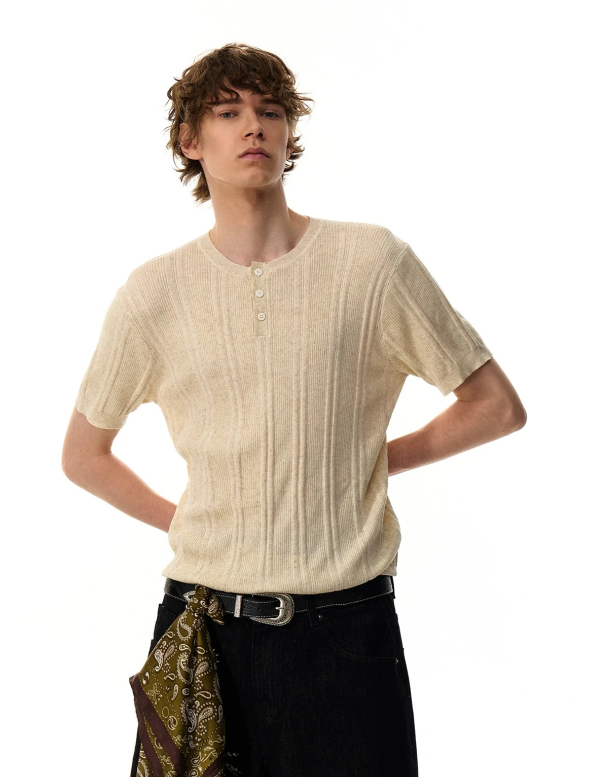 Ribbed Knit Half Button Short Sleeve Shirt 3 Ribbed Knit Half Button Short Sleeve Shirt - Image 3