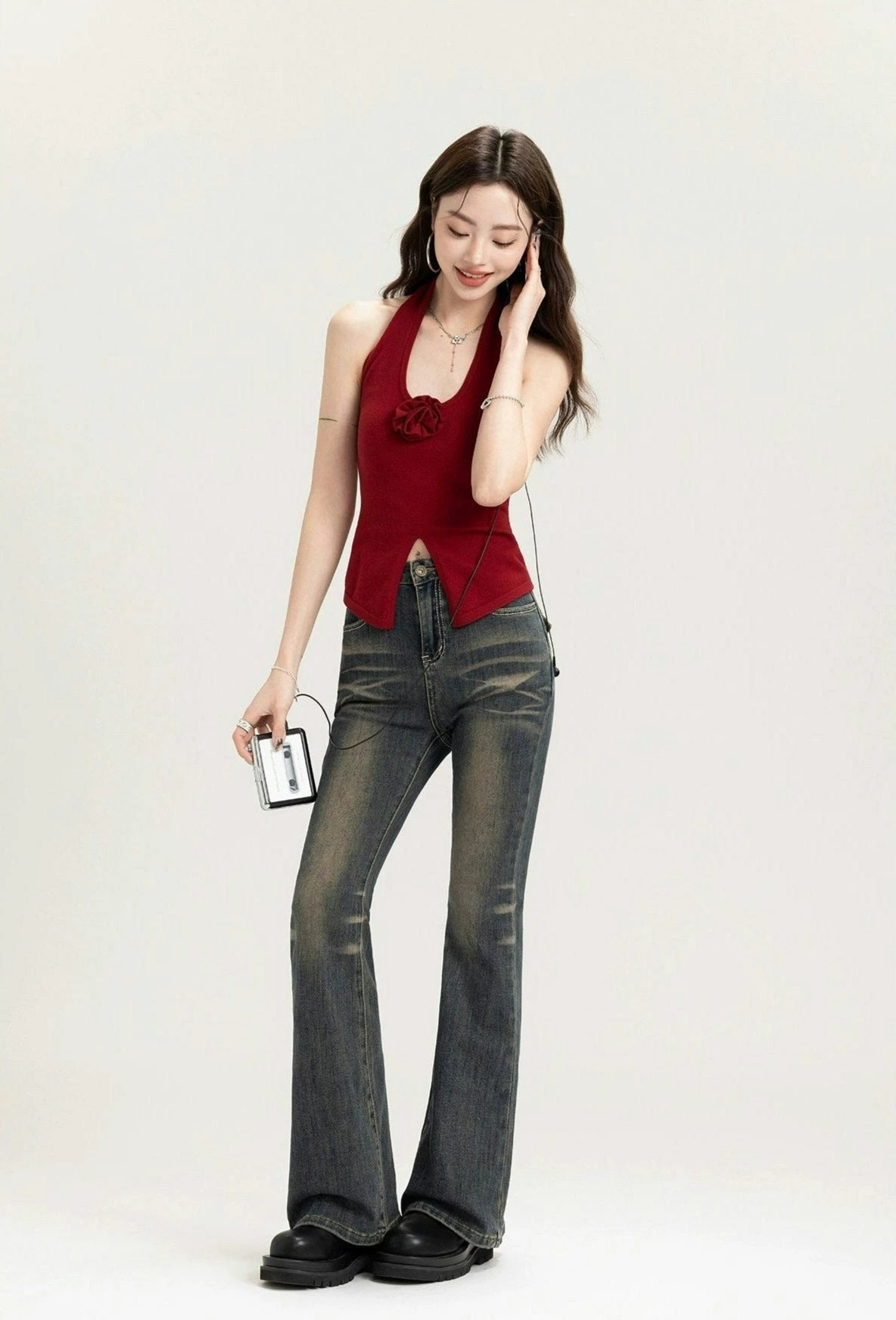 Sleeveless Halter Top With Front Rose Detail 14 Sleeveless Halter Top With Front Rose Detail - Image 14