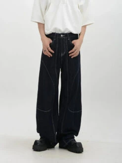 Contrast Stitch Wide-Leg Denim Jeans -Modern Wear Shop c19c0ef7a50438b14c81589e7d72b278