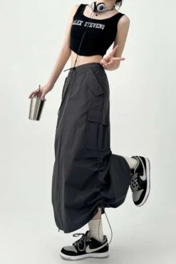 Side Ruched Parachute Cargo Midi Skirt -Modern Wear Shop c1b805790b0903a0217c6d632b4bc6a7
