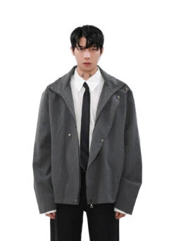 Pinstripe Hooded Zip Jacket With Snap Button Closure -Modern Wear Shop c288b3aaed0465ccdba5d5df5c884714