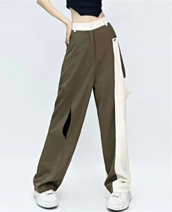 Color Block Wide Leg Pants With Side Cutouts