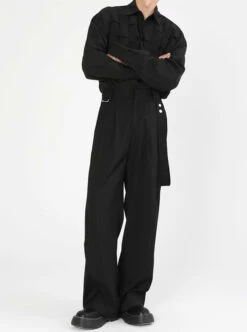 Wide Leg Pleated Pants With Strap -Modern Wear Shop c2c32ebf6e3f5806d200eb394636a8fc