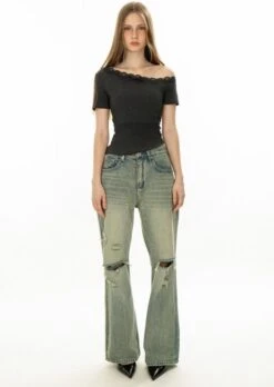 Off-Shoulder Lace Trim Crop Top -Modern Wear Shop c2d2373d8a2255a9d5cf801459b106a9