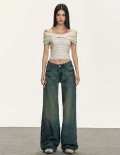 Off Shoulder Bow Knit Top And Textured Stripes -Modern Wear Shop c30c34f74e3b9b69460b644e9c67967c