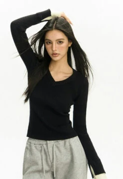 Ribbed V-Neck Two Tone Long Sleeve Knit Top 27 Ribbed V-Neck Two Tone Long Sleeve Knit Top -Modern Wear Shop c30cb5503b36ad60585689bf38c4ae66