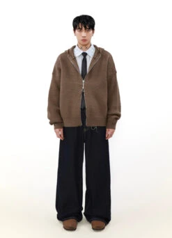 Wave Pattern Drop Shoulder Two Way Zip Hooded Jacket -Modern Wear Shop c321412025fbd9954bb3de4f0b1477c2