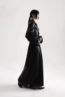 Longline Faux Leather Double Breasted Trench Coat -Modern Wear Shop c3b12317bc08123210e0280daf7f1181